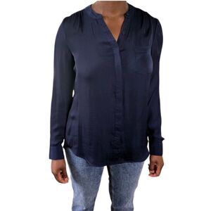 2/$30 Apt.9 Navy Satin Button Up Blouse, M